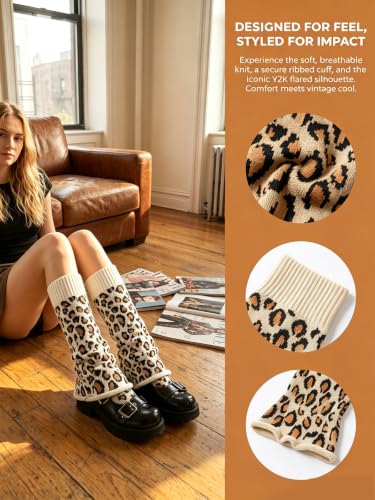 Image of WODECASA Girls Kawaii Leg Warmers Knitted Flared Leg Sleeves Goth Crochet Baggy Cuff Ankle Heap Socks