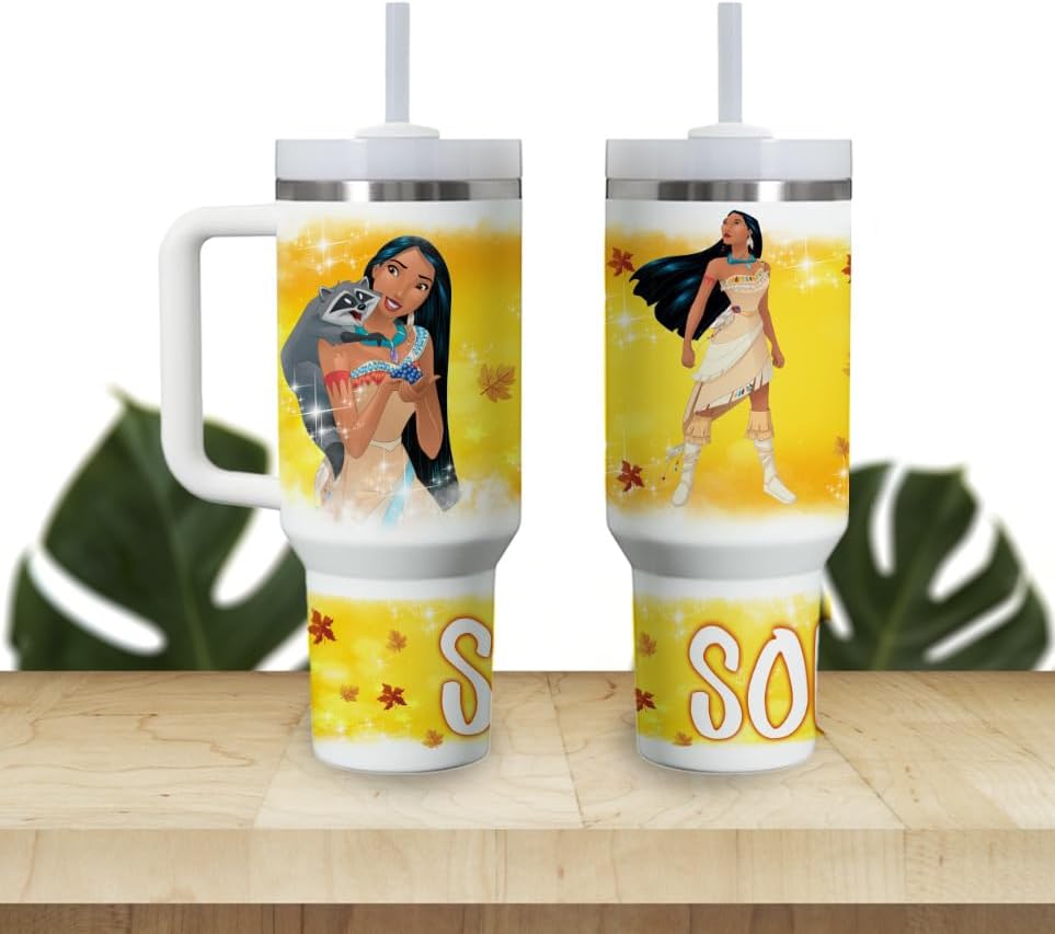 Princesses Custom Kids Tumbler 40oz Personalized Name Insulated Bottle Water (POCAHONTAS)