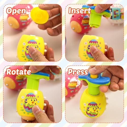 6 Pcs Easter Basket Stuffers for Kids - Easter Egg Spinning Tops with Music & Lights Egg Fillers Essentials for Boys, Toddler & Girls, Non-Candy Easter Toys for Easter Egg Hunt & Easter Baskets