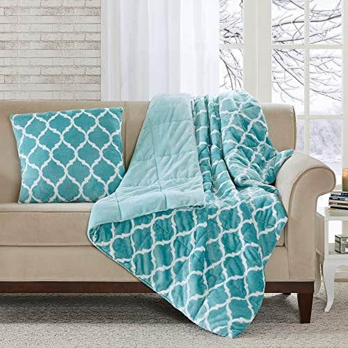Madison Park Ogee Luxury Oversized Throw Geometric Premium Soft Cozy Mircolight Plush For Bed, Couch or Sofa, 60x70, Aqua