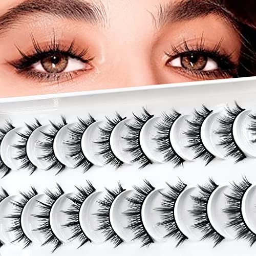 10 paires de faux cils 3D, ensemble d'extensions de faux cils naturels, cils artificiels aspect naturel, cils de maquillage en faux vison léger faits à la main réutilisables (08)
