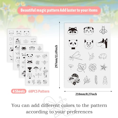 Image of Magibeads 68 Patterns Animal Mushroom Water-Soluble Embroidery Dog Cat Flower Ladybug Dragonfly Stick and Stitch Embroidery Paper Starter Kit for Hand Sewing Beginners Adult