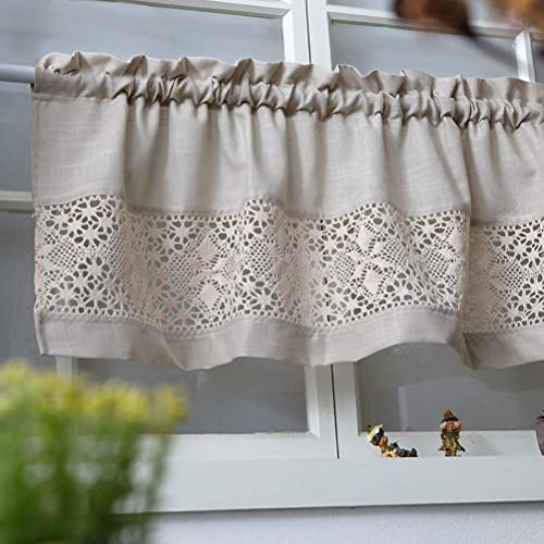 Cenefa de cortina de café en lino y algodón gris para ventanas de cocina 2