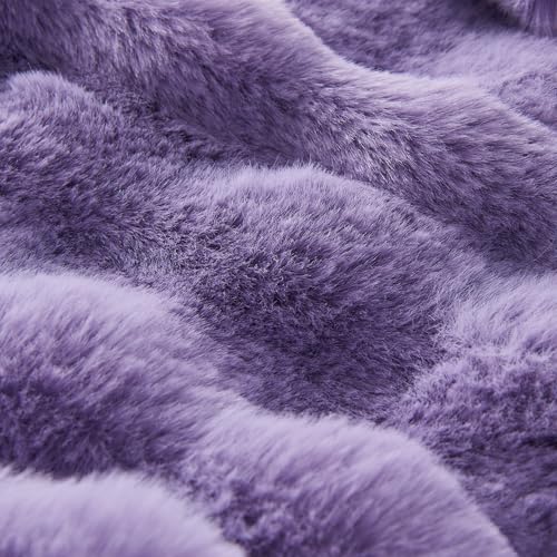 Lotus Karen Faux Fur Throw Blanket Purple - Big Bubble Rabbit Fluff Blanket for Couch Bed Sofa,Softest Fluffy Fuzzy Cozy Blanket,Thick Furry Plush Shaggy Warm Blankets for Women,60x80 Inches