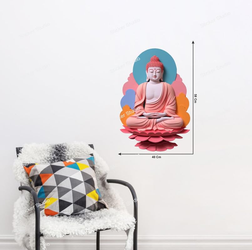 Image of Lord Buddha PVC Vinyl,Wall Sticker for Home Decor - Ideal for Living Room, Bedroom, Hall, Kids Room, Play Room (Size -45 cm x 45 cm) (Buddha (58 cm x 40 cm))