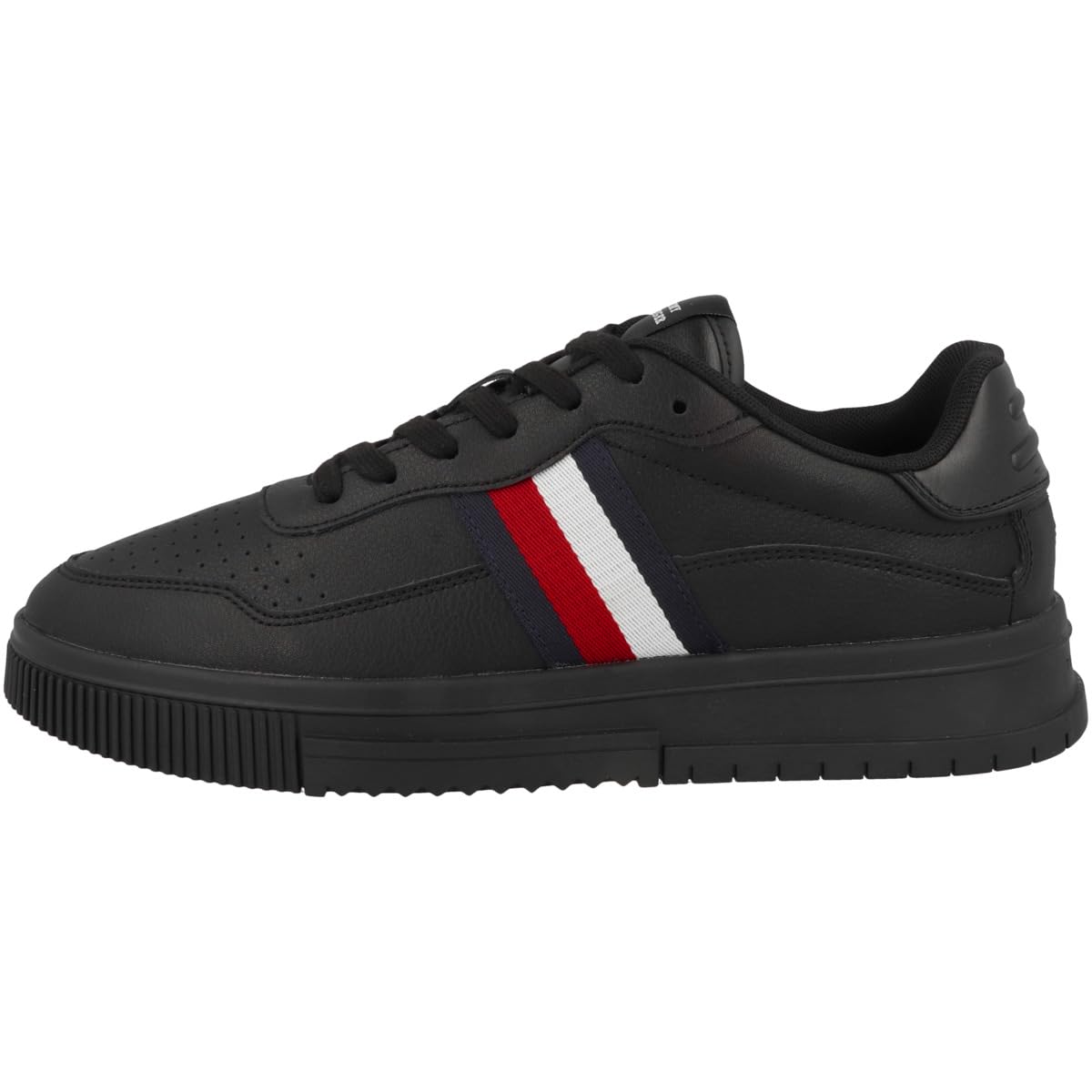 Tommy Hilfiger Men Cupsole Supercup Leather Stripes Trainers, Black (Triple Black), 6.5 UK