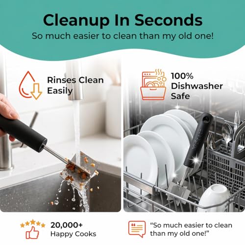 Image of 2pc Large Stainless Steel Meat Chopper, Masher & Cocktail Muddler | Dishwasher Safe | 6-Blade Chopper Tool | Oversized Ergonomic Handle | Heat Resistant Grip | 2 x 10 inch black