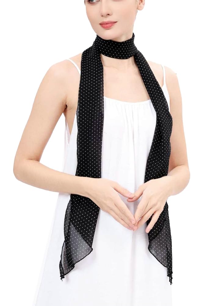 Solyinne Long Skinny Scarf for Women Polka Dot Neck Scarf Chiffon Headwrap Fashion Handbag Scarves Ladies Elegant Shawl Accessories