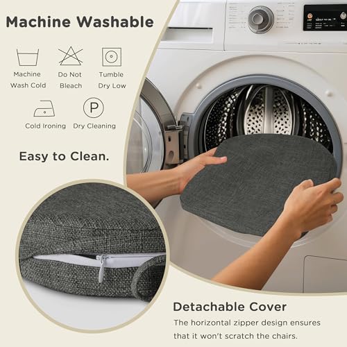 Image of AddGrace Set of 4 Chair Cushions for Metal Dining Chairs 14x14 Dark Grey | Non Slip,Washable Removable Cover with Ties, Textured, for Kitchen Dining Room Indoor, Hard Wooden Chairs, Family Gathering