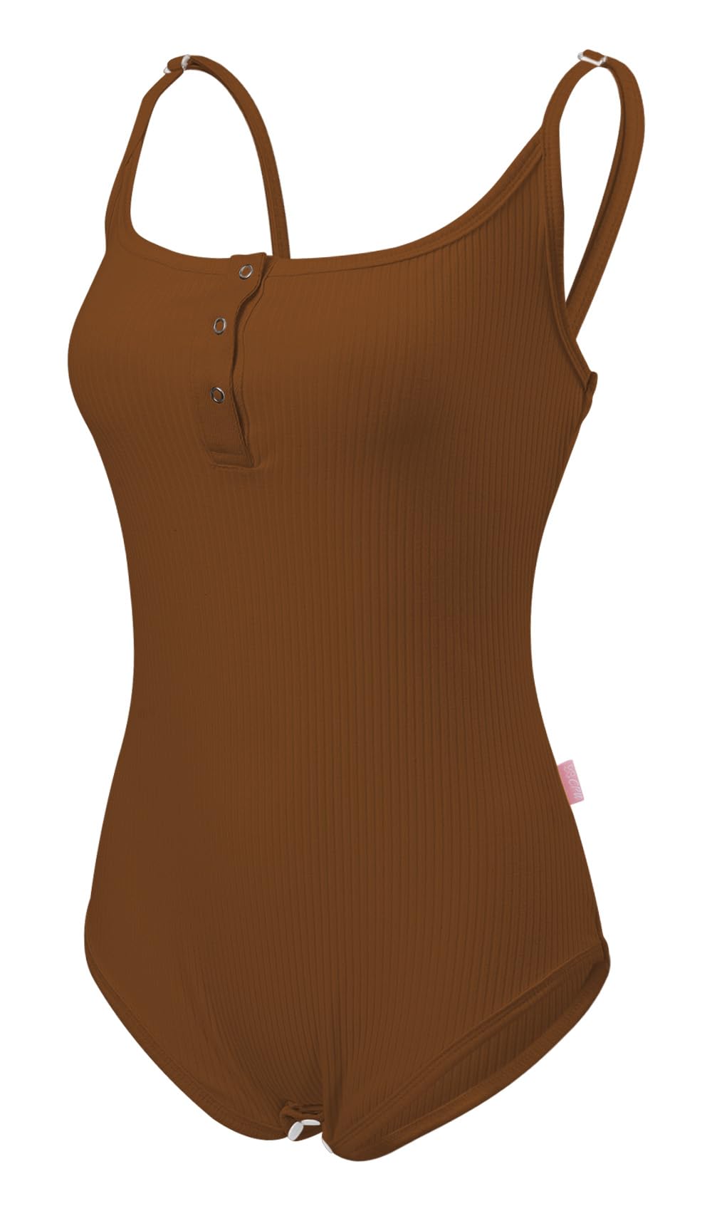 CutiePlusU Cotton Button Crotch Adult Sling Onesie Bodysuit V-neck Button: Coffee Color Small