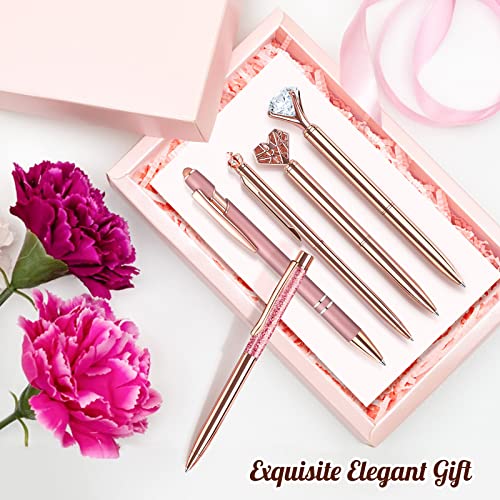 Airevesket 9 Pcs Rose Gold Ballpoint Pen Set, Rose Gold Desk Accessories, Crystal Diamond Pen Black Ink Rose Gold Pens, Metal Ballpoint Pens For Office Gifts Wedding Gifts Party Supplies(Rose Gold) #TOP6