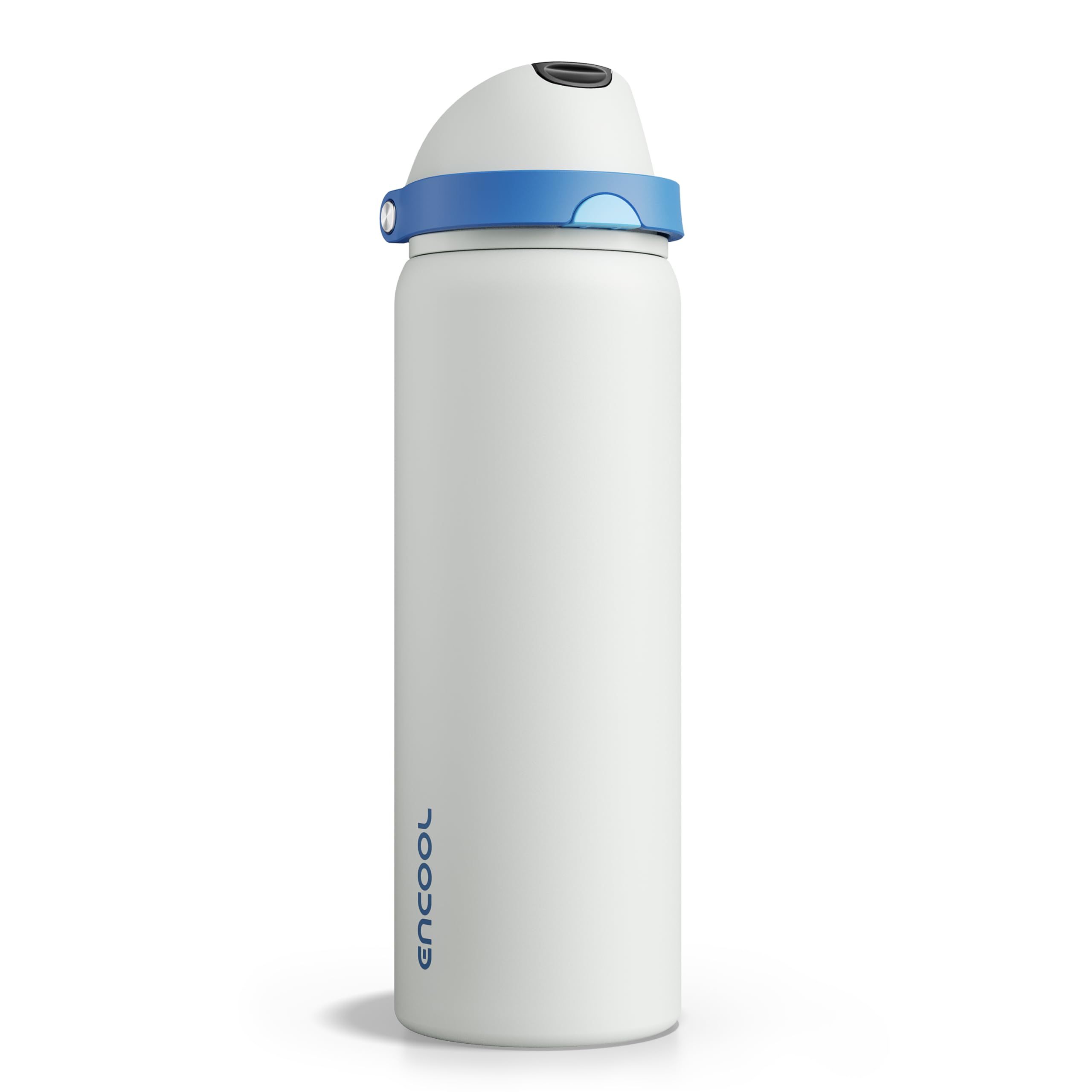 Insulated Water Bottle with Straw - Encool Stainless Steel Water Bottle with Push Button Lid, Leak-Proof &amp; BPA-Free, Keeps Cold for 24 Hours for Sports, Travel, Gym (32 oz, Quill Grey-Blue)
