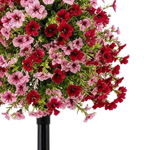 Petunias artificiales con estaca para exterior resistentes a los rayos UV en macetas de balcón 8