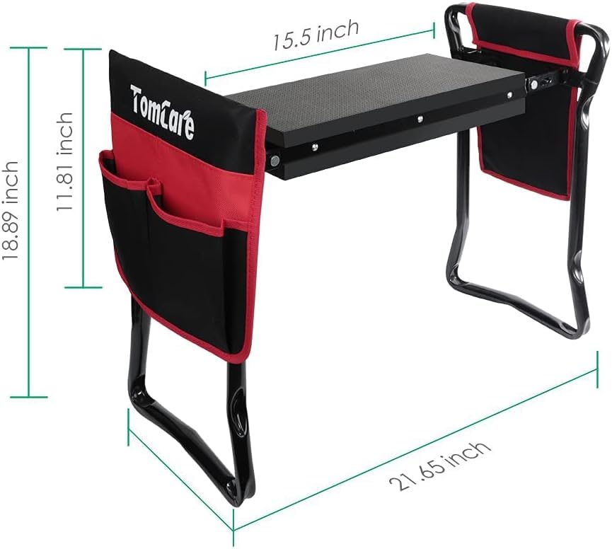 Image of TomCare Garden Kneeler Seat Garden Bench Garden Stools Foldable Stool with Tool Bag Pouch EVA Foam Pad Outdoor Portable Kneeler Christmas Gardening Gifts for Women Men,Large 21.65 inchx10.62 inchx18.89 inch,Black