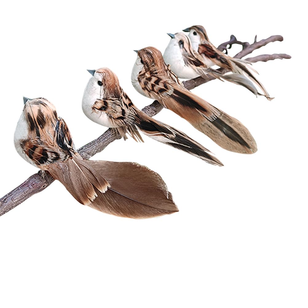 5pcs Artificial Birds Clip on Birds Christmas Tree Decorative Feather Artificial Sparrow for Yard Patio Ornaments Wreath Designs Garden Home Decor