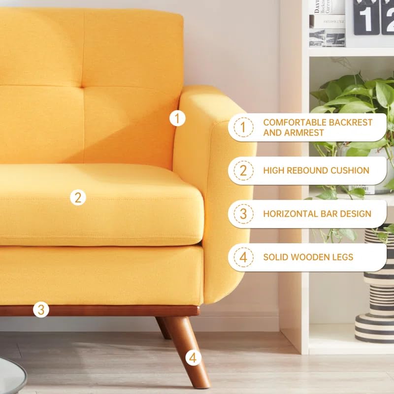 Image of LEGACY OF COMFORT Carmencita 65 inch Square Arm Loveseat 2 Seater Sofa Two Seater Sofa for Living Room Guest Room Hotels Office (Yelow)