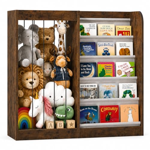 Image of NACHES 5-Tier Kids Bookshelf Toy Storage Net Holder Sling Walnut