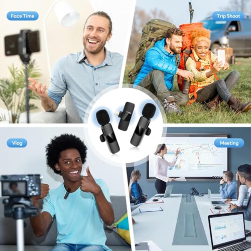 Image of Omnidirectional Wireless Lavalier Microphone for Android /iPhone 3 in 1 Collar Mic with USB-C & Lightning Plug | Rechargeable Wireless Mini Portable Bluetooth Speaker with Microphone (Black-K9)