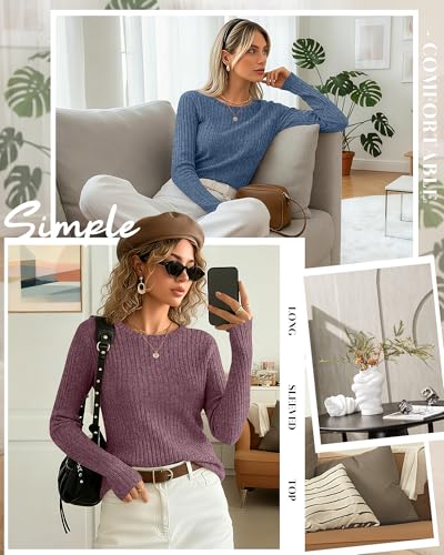 Ficerd 2 Pack Women's Sweaters, Fall Long Sleeve Fitted Sweater Cable Knit Light Tunic Tops Crew Neck Shirts 2025 Trendy2