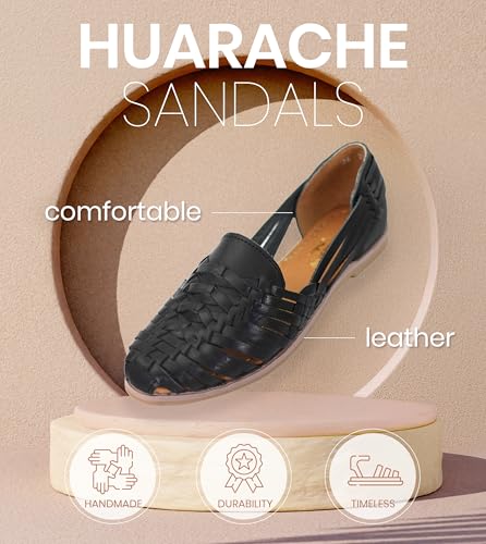 Image of Macarena Collection Leather Sandals for Women | Handmade Mexican Huarache | Woven Slip-On Shoes with Cushioned Insole | Artisan Crafted Genuine Leather