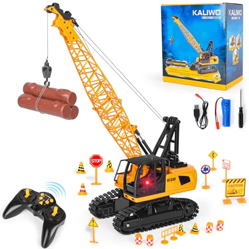 Charmofun Kran Spielzeug, Ferngesteuerter Spielzeugkran mit 12 Kanälen, 2,4G RC Kran mit Lichtern und Geräuschen Realistischer, Weihnachten Kindertag Geburtstag Geschenke für Kinder