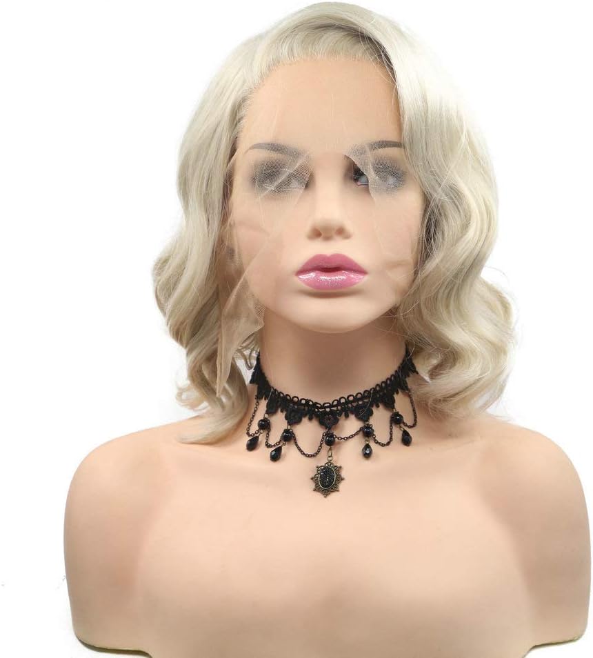 14" Natural Blonde Bob Wigs Loose Wave Heat Resistant Hair Synthetic Lace Front Wigs for Women Summer Holidays Cosplay Ladies Wig Shoulder Length Side Part