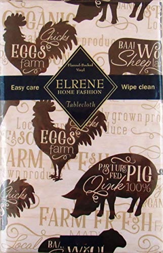Farmer's Market Cows, Pigs, Sheep And Chickens Vinyl Flannel Back Tablecloth (52" X 52" Square) #TOP3