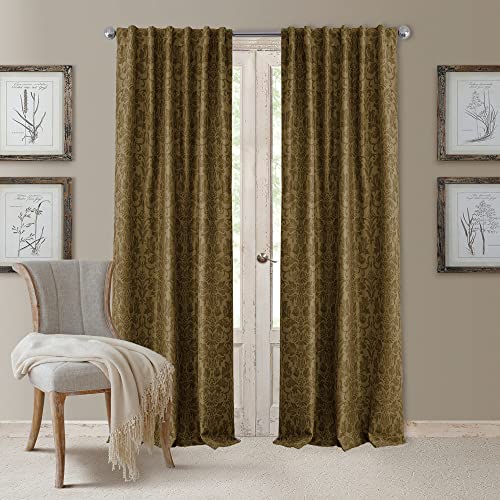 Elrene Home Fashions 20860ELR Antonia Blackout Rod Pocket/Back Tab Window Curtain Panel,Antique Gold,52" X 84