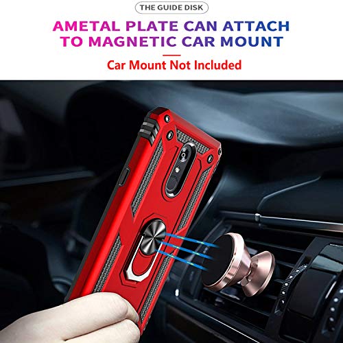 Lg Rebel 4 Lte Phone Case, Lg Aristo 3 /Phoenix 4 /Tribute Empire Case, With [Tempered Glass Screen Protector Included] Starshop- Military Grade Shockproof Cover Ring Kickstand - Red #TOP5