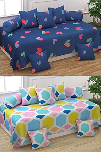 MANIQATEX Polycotton 5D Printed Medium 8 Piece Diwan Set Combo - Multicolour (2 Diwan Bedsheet, 10 Cushion Covers, 4 Bolster Covers)-image-3