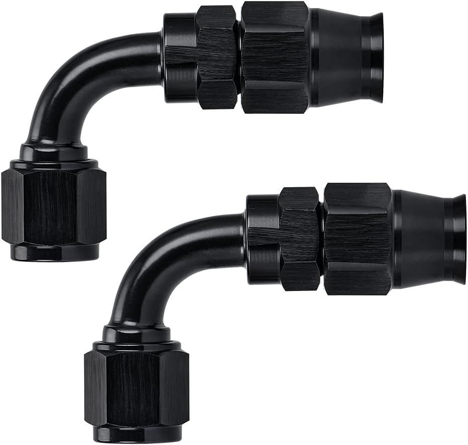 PTNHZ 2PCS 6AN 90 Degree PTFE E85 Hose Fitting End Only For PTFE Nylon Stainless Steel Braided Oil Fuel Line Reusable Hose Adaptor Anodized Aluminum Alloy Black