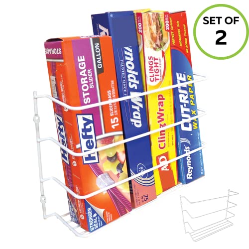 Evelots 2 Pk Plastic And Foil Wrap Organizer On Cabinet Door Or Pantry Wall Rack - Sandwich, Freezer, Food Bag Storage Organizer - Bathroom Laundry Supplies, Kitchen Organization And Storage #TOP1