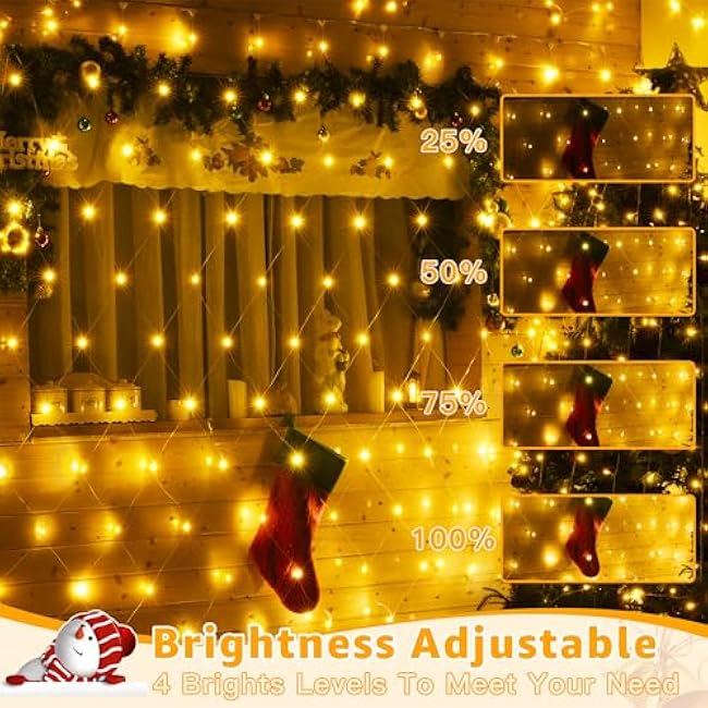 Ollny Net Lights Outdoor Mesh Light 10x7ft, 210LED Connectable Christmas Net Lights with 8 Modes, IP67 Waterproof Bush Light for Tree Wall Ceiling Outside Decorations, Warm White