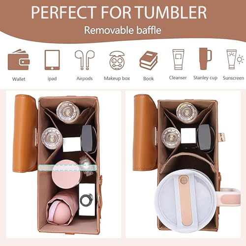 Image of House of Quirk Outdoor Portable Crossbody Tumbler Holder Bag with Purse Compartment - Travel Water Bottle Carrier for Hiking, Walking, Camping (Tan)