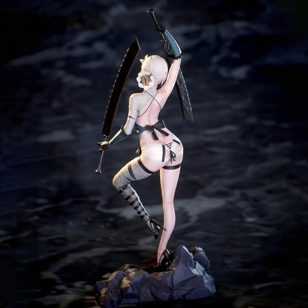 Figurka Kaine Anime Kaine statuetka 30 cm | Model stojący z dwoma mieczami, figurka kolekcjonerska z PCW z podstawą skałą, ozdoba na biurko dla fanów