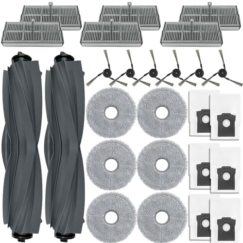 PhoebCynthi Accessories Replacement Parts Compatible with Dreame X40 Ultra/ L40 Ultra MOVA P10 Pro Ultra Robot Vacuum Cleaner, 2 Rubber Main Brush, 6 Filters, 6 Dust Bags, 6 Mop Pads, 6 Side Brushes