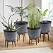 Quarut 4 Pack 15 Inch Large Planter Pot for Plants Outdoor Indoor, Plastic Flower Pots with Drainage Hole & Saucer, Modern Decorative Medium Large Plant Garden Pot, Plant Container for House (Gray)