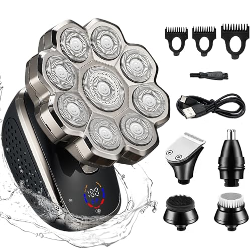 Rasoirs pour Hommes,Rasoirs 9D pour Hommes Chauves,Rasoirs Électriques 5 en 1 Améliorés (2025) Avec 9 Têtes Rotatives,Tondeuse pour Poils du Nez et Favoris,Kit de Toilettage Étanche Humide/Sec