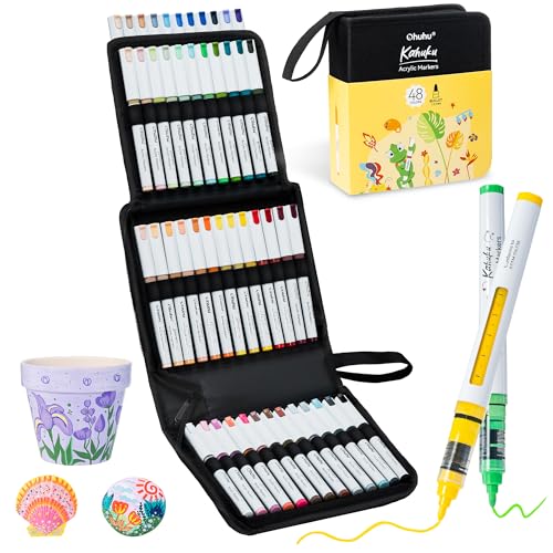 Image of Ohuhu Acrylic Markers Set Bullet Tip: 48 Colors Automatic Ink Control Acrylic Markers High Opacity Paint Pens Waterproof Lightfast for Rock Painting 3D Prints Easter Eggs Wood DIY Crafts - Kahuku