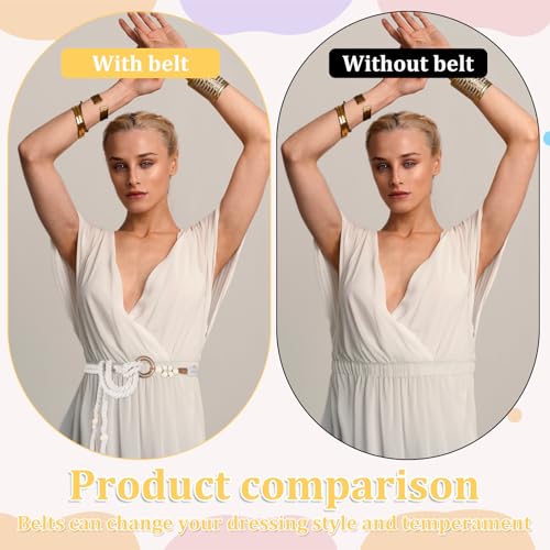 Women's Tassel Braided Waist Boho Thin Belts with Woven Wooden Beads Boho Belt Women's Skinny Tassel Waist Beaded Belts Rope Chain Tie Trendy for Women Girls Dress Skirt3