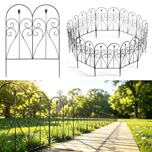 Image of 5 Panels Decorative Garden Fence, 81cm H x 3m L No Dig Metal Fence Panels