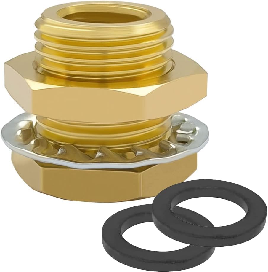 Brass Bulkhead Fitting 1/4" NPT Thread Female and 3/4" Outer Diameter Straight Thread Connector with Metal Wave Ring and Gasket Bulkhead Coupling
