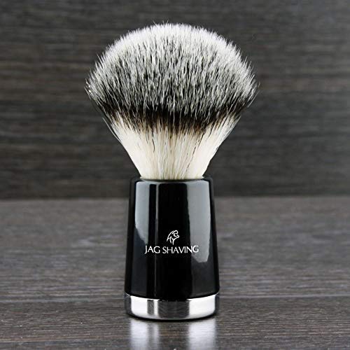 Silver tip Badger Synthetic Shaving Brush Fibre Bristles Black Resin & Metal Handle by JAGSHAVING