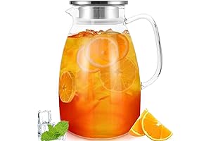68oz Glass Pitcher with Lid, Durable Borosilicate Glass Pitcher for Hot &...