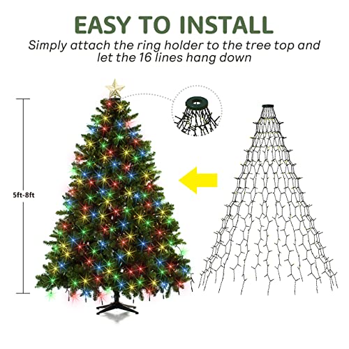 Hiwup Christmas Tree String Lights With Ring 400 Led, 6.56Ft/2M X 16 Lines Easy To Install Christmas String Lights With 8 Modes, Christmas Decorations Outdoor Indoor For 6Ft - 8Ft Xmas Tree #TOP1