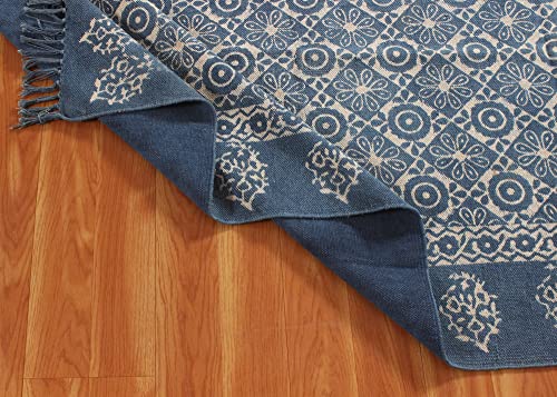 Tapis de salle de bain bohème 180x270 cm en coton tissé main avec pompons - 8