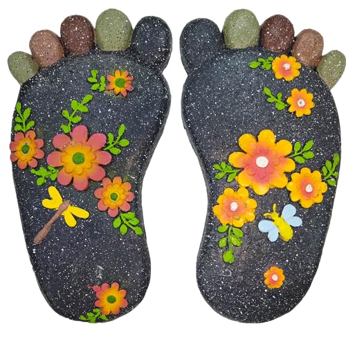 Stepping Stones Garden Decorative Stones for Patio, Deck, Garden or Sidewalk Home Decor Footprint Shaped Stepping Stones Set of 2 （Dark Grey）