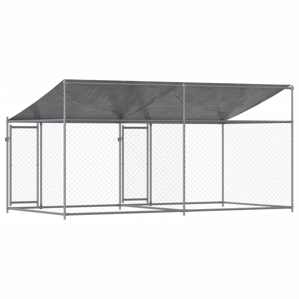 Gecheer Jaula de Perros Techo y Puertas Acero galvanizado Gris 4x2x2 m,Cercado para Perros Perrera Gallinas,Caseta para Perros Mascotas Animales Perro Grande Exterior