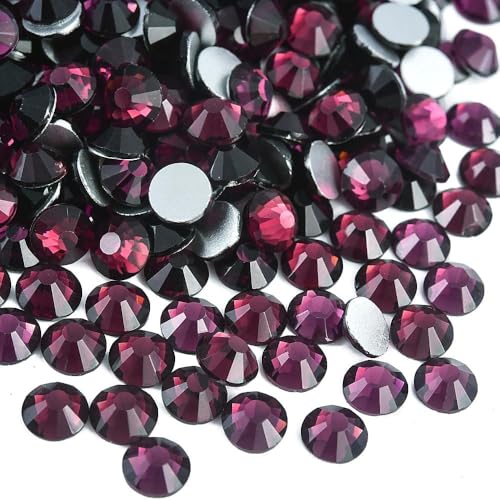 Image of 2880pcs Amethyst Glass Flatback Rhinestones for Nail Art Crafts, Multi-Size Round Crystal Gems for DIY Decoration 2-4.8mm SS6-20 Dark Purple