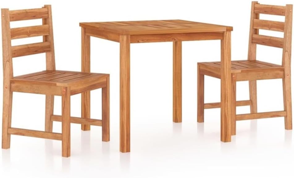 BOWERY HILL 3-Piece Solid Teak Wood Garden Dining Set, Matte Natural Brown Finish, Compact 31.5 x 31.5 in Table with 2 Backrest Chairs, Indoor/Outdoor Use, Space-Saving Patio or Balcony Furniture